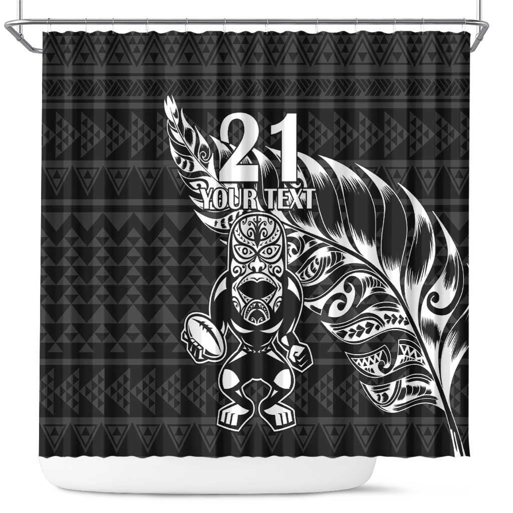 New Zealand Rugby Warrior Custom Shower Curtain Black Fern Taniko Motif