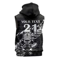 New Zealand Rugby Warrior Custom Sleeveless Zip Hoodie Black Fern Taniko Motif - Polynesian Pride