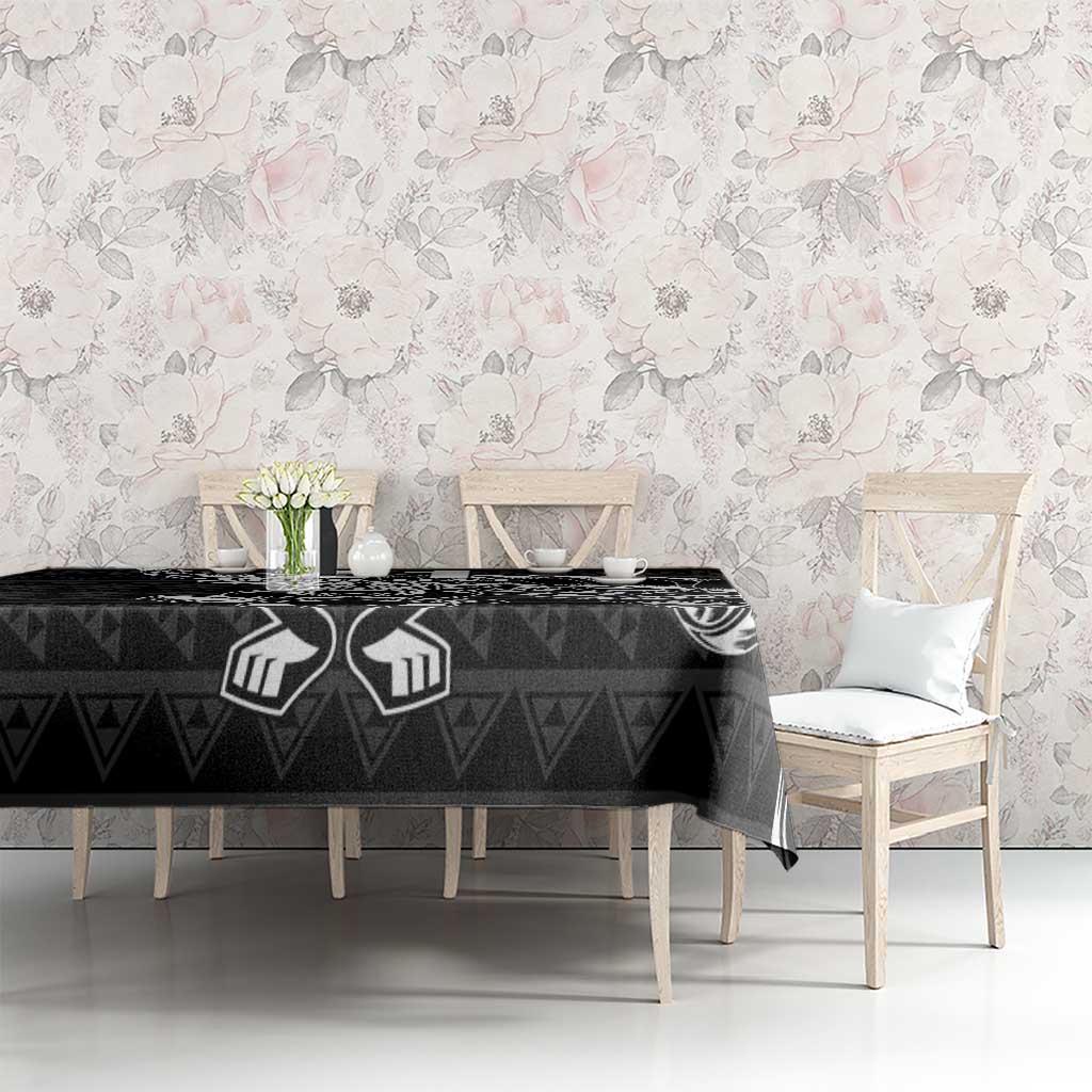 New Zealand Rugby Warrior Custom Tablecloth Black Fern Taniko Motif