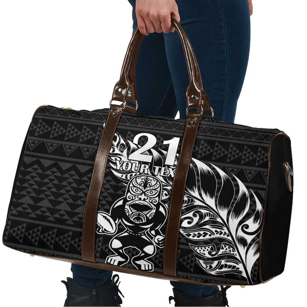 New Zealand Rugby Warrior Custom Travel Bag Black Fern Taniko Motif - Polynesian Pride