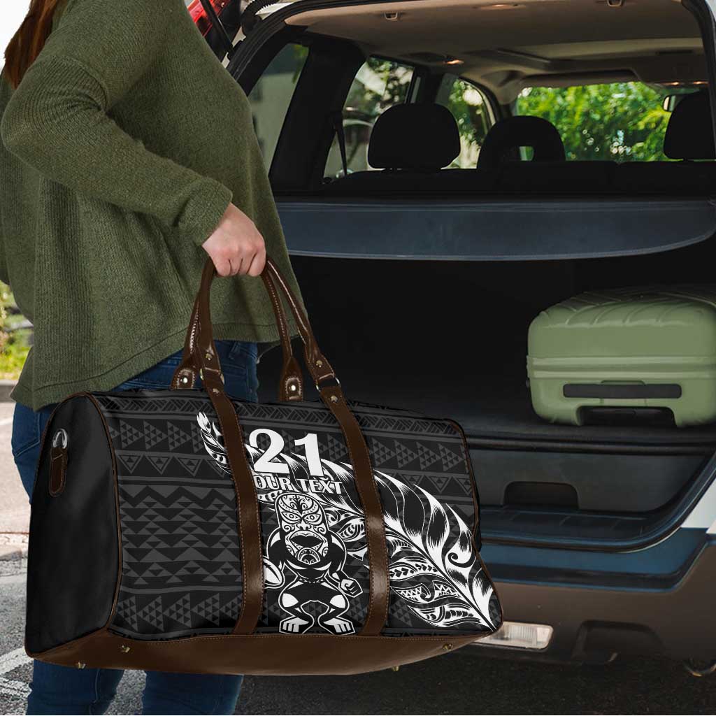 New Zealand Rugby Warrior Custom Travel Bag Black Fern Taniko Motif - Polynesian Pride