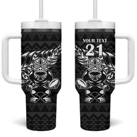 New Zealand Rugby Warrior Custom Tumbler With Handle Black Fern Taniko Motif