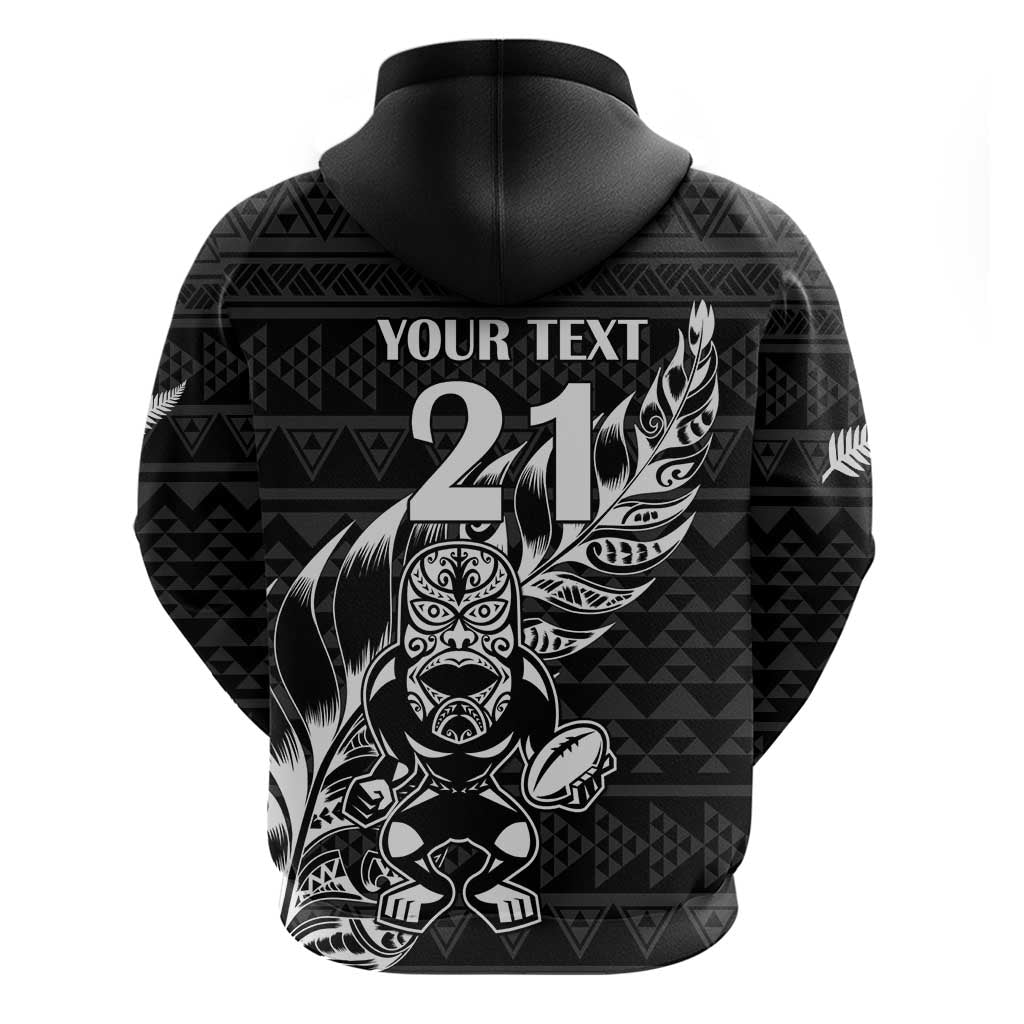 New Zealand Rugby Warrior Custom Zip Hoodie Black Fern Taniko Motif