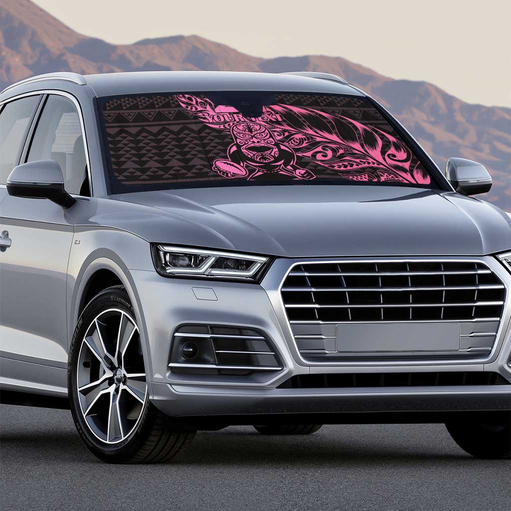 New Zealand Rugby Warrior Custom Auto Sun Shade Pink Fern Taniko Motif - Polynesian Pride