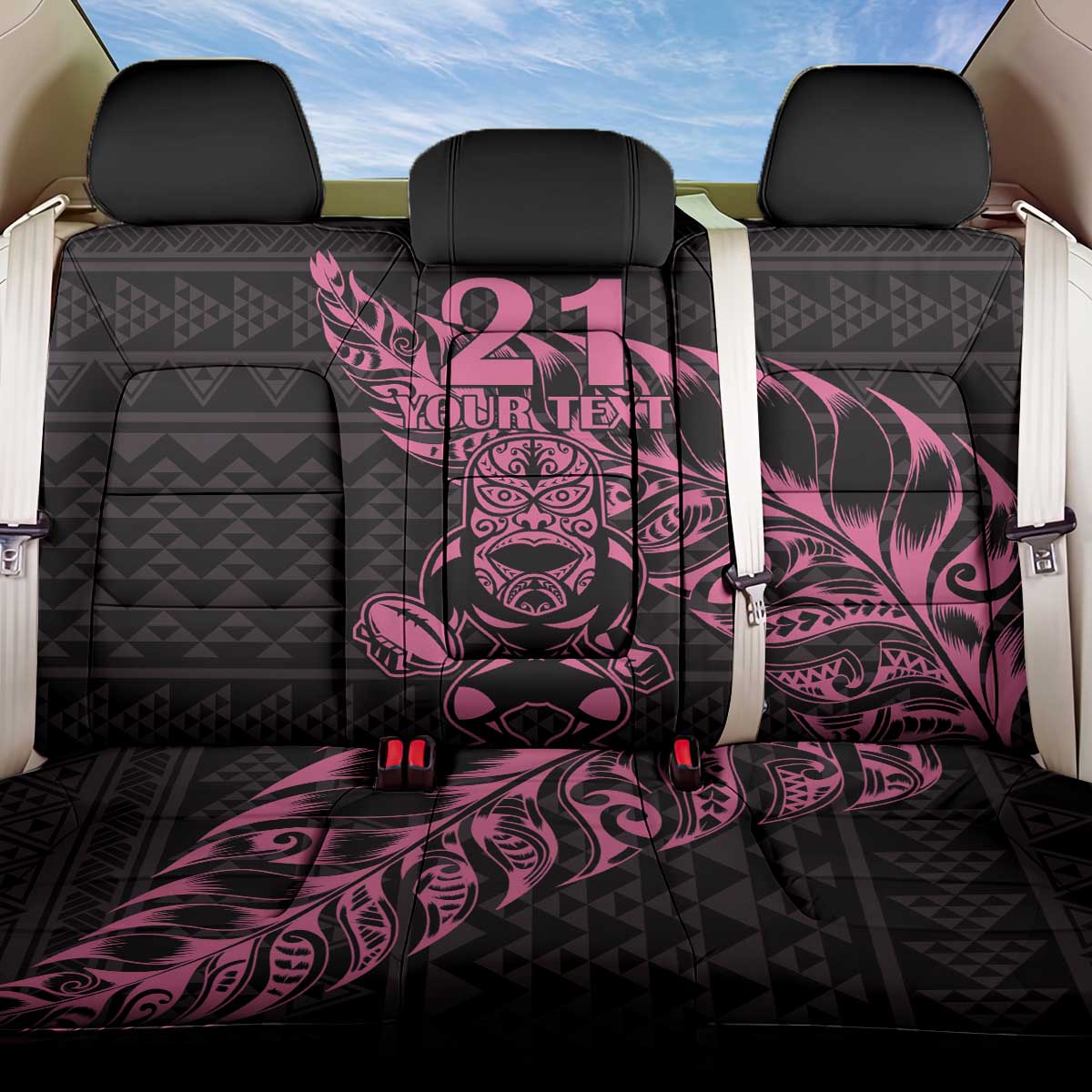 New Zealand Rugby Warrior Custom Back Car Seat Cover Pink Fern Taniko Motif