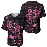 New Zealand Rugby Warrior Custom Baseball Jersey Pink Fern Taniko Motif