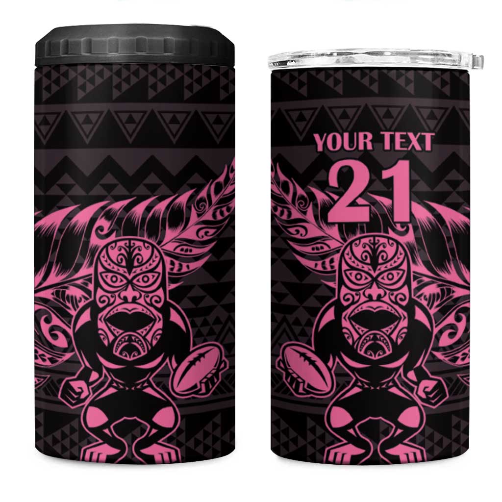 New Zealand Rugby Warrior Custom 4 in 1 Can Cooler Tumbler Pink Fern Taniko Motif