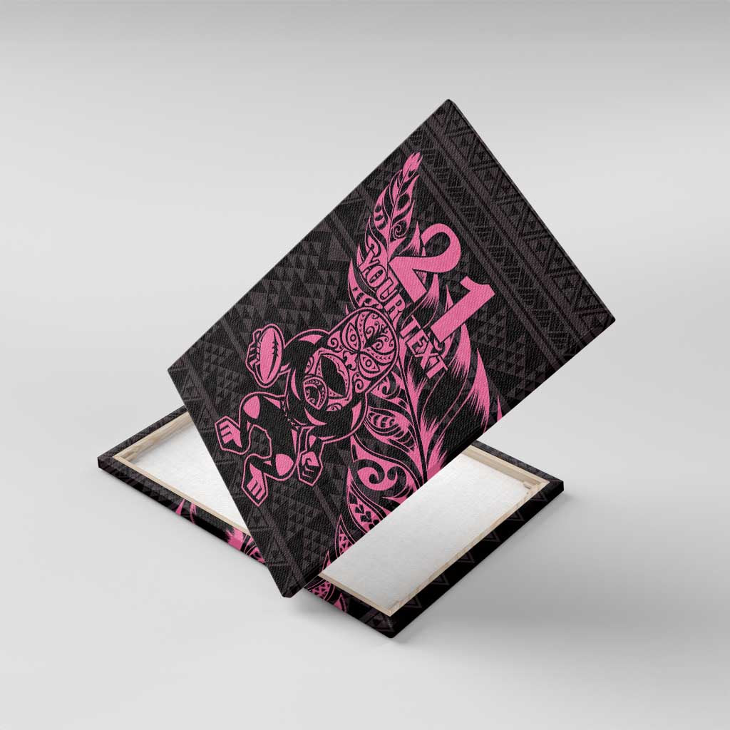 New Zealand Rugby Warrior Custom Canvas Wall Art Pink Fern Taniko Motif