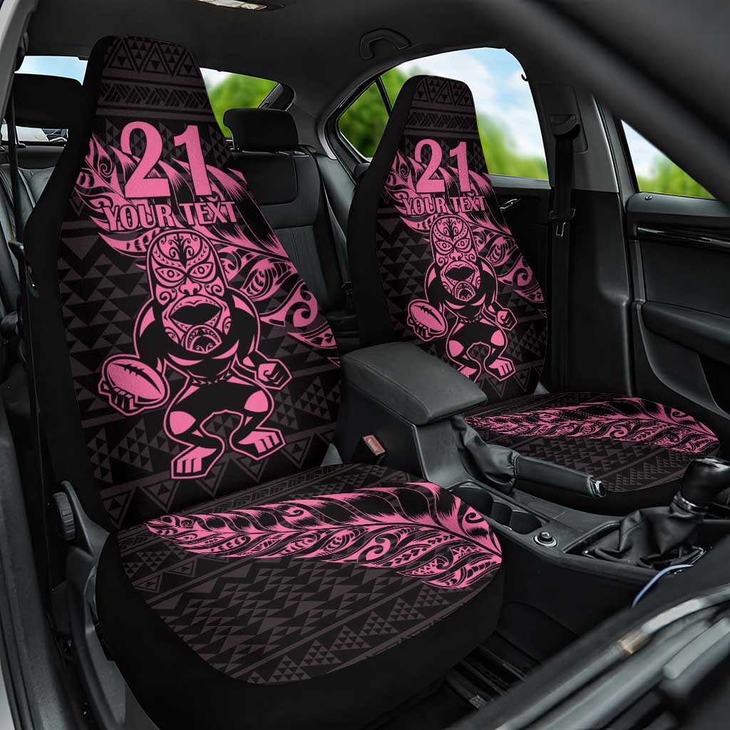 New Zealand Rugby Warrior Custom Car Seat Cover Pink Fern Taniko Motif