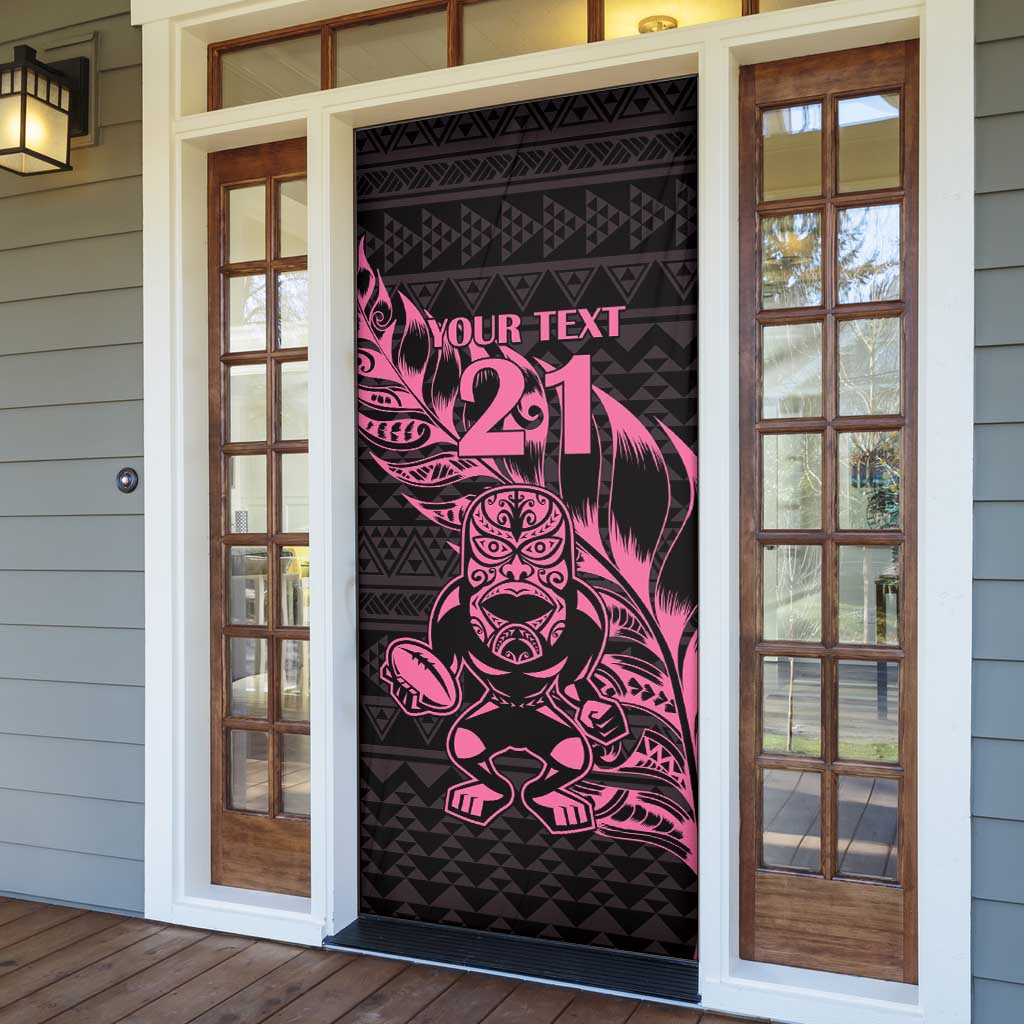 New Zealand Rugby Warrior Custom Door Cover Pink Fern Taniko Motif - Polynesian Pride