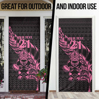 New Zealand Rugby Warrior Custom Door Cover Pink Fern Taniko Motif - Polynesian Pride