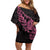 New Zealand Rugby Warrior Custom Family Matching Off Shoulder Short Dress and Hawaiian Shirt Pink Fern Taniko Motif