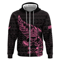 New Zealand Rugby Warrior Custom Hoodie Pink Fern Taniko Motif