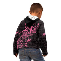 New Zealand Rugby Warrior Custom Kid Hoodie Pink Fern Taniko Motif