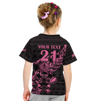 New Zealand Rugby Warrior Custom Kid T Shirt Pink Fern Taniko Motif