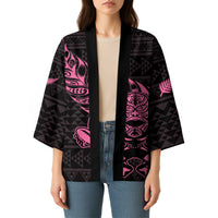 New Zealand Rugby Warrior Custom Kimono Pink Fern Taniko Motif - Polynesian Pride