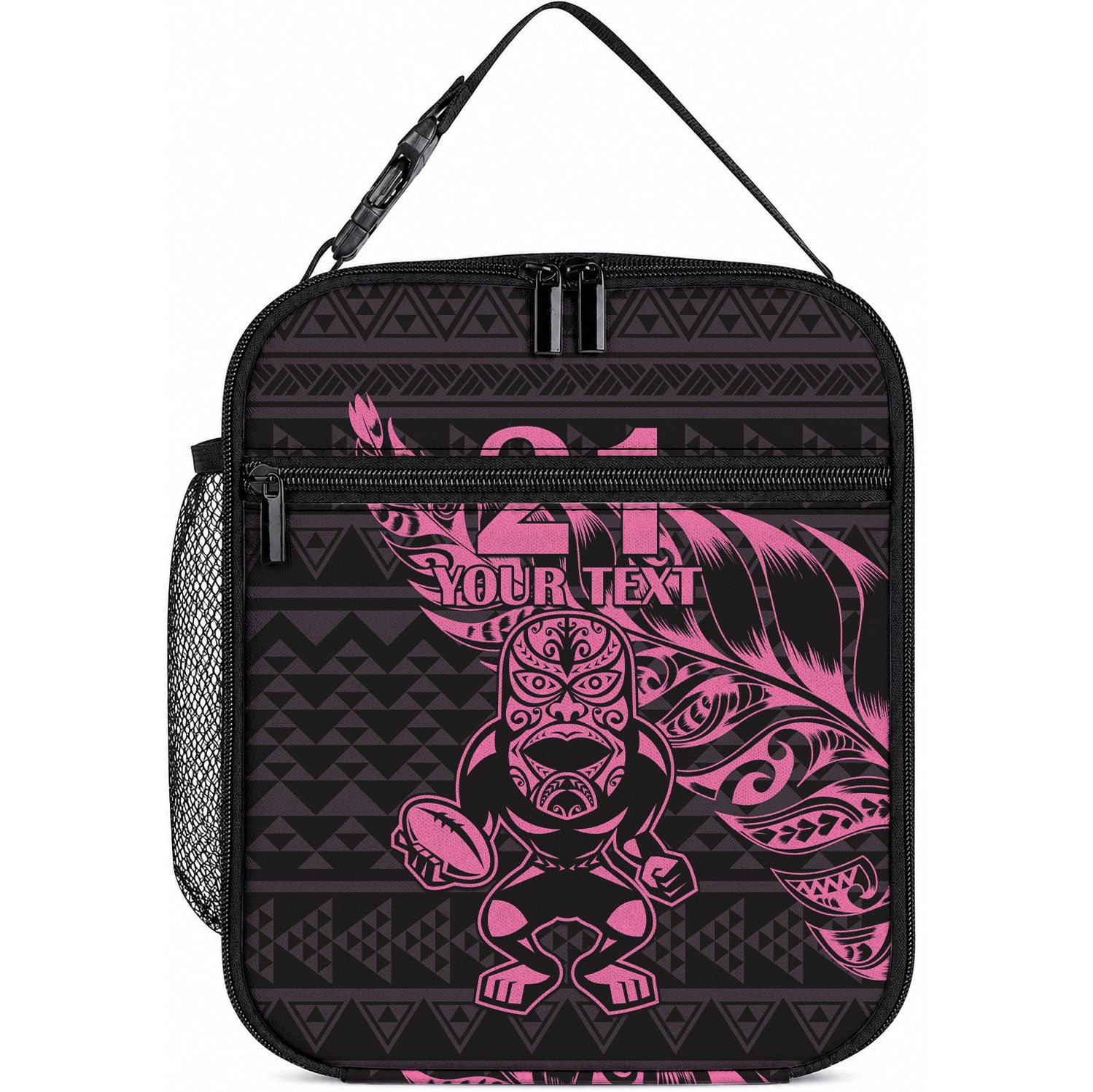 New Zealand Maori Rugby Warrior Custom Lunch Bag Pink Fern Taniko Motif LT9 10.2 × 8.3 × 4.3 inch Pink - Polynesian Pride