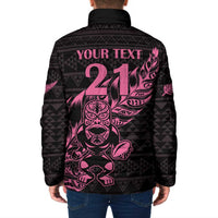 New Zealand Rugby Warrior Custom Padded Jacket Pink Fern Taniko Motif - Polynesian Pride