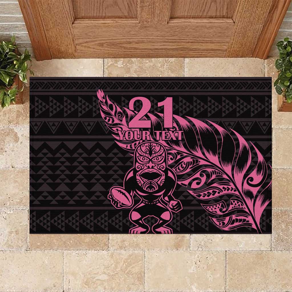 New Zealand Rugby Warrior Custom Rubber Doormat Pink Fern Taniko Motif