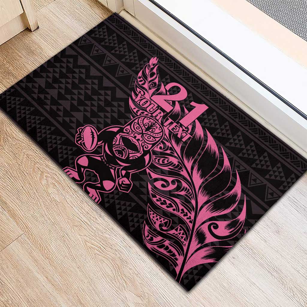 New Zealand Rugby Warrior Custom Rubber Doormat Pink Fern Taniko Motif