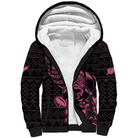 New Zealand Rugby Warrior Custom Sherpa Hoodie Pink Fern Taniko Motif