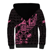 New Zealand Rugby Warrior Custom Sherpa Hoodie Pink Fern Taniko Motif