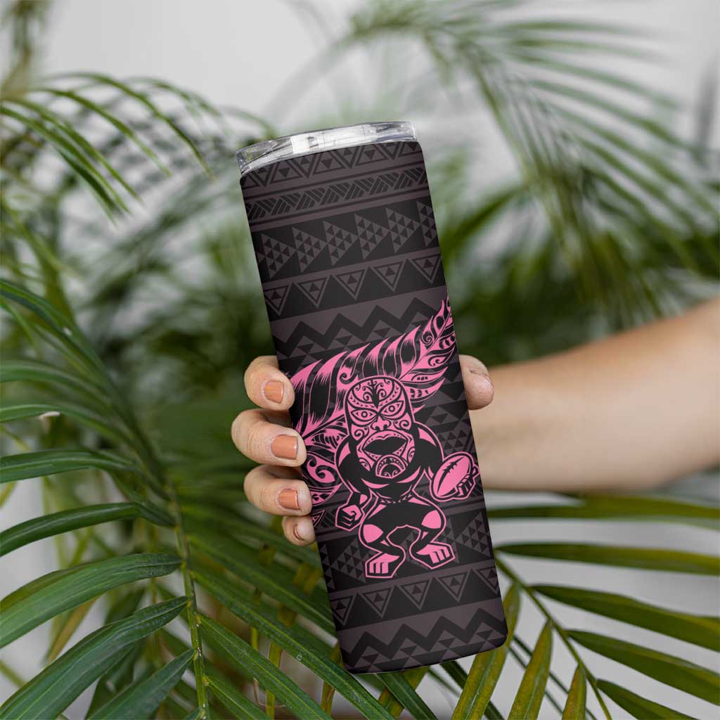 New Zealand Rugby Warrior Custom Skinny Tumbler Pink Fern Taniko Motif