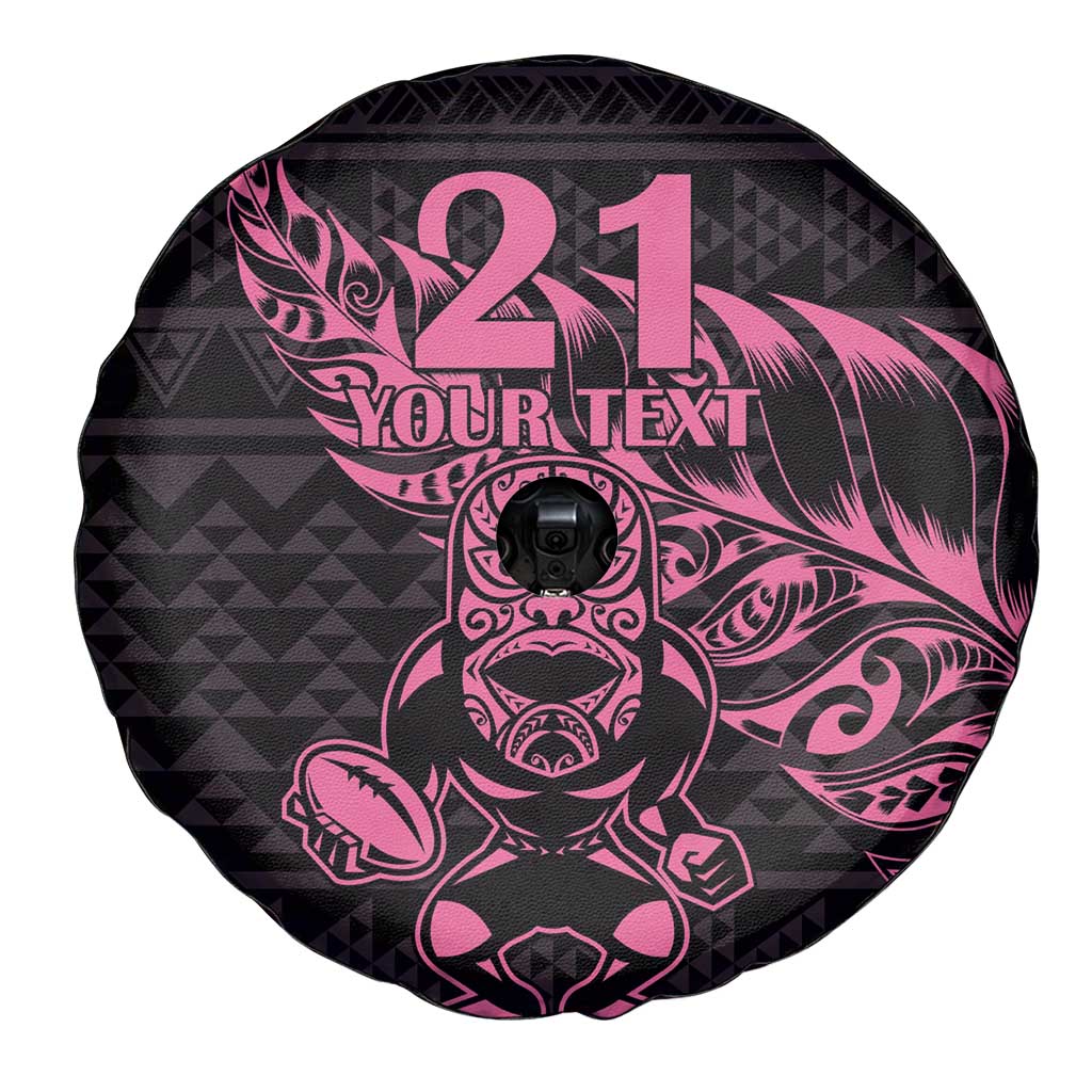 New Zealand Rugby Warrior Custom Spare Tire Cover Pink Fern Taniko Motif