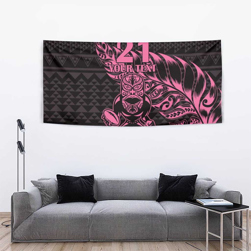 New Zealand Rugby Warrior Custom Tapestry Pink Fern Taniko Motif