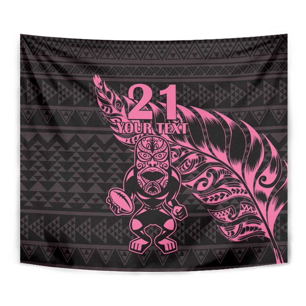 New Zealand Rugby Warrior Custom Tapestry Pink Fern Taniko Motif
