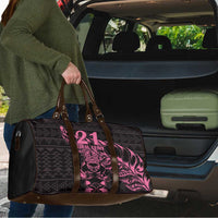 New Zealand Rugby Warrior Custom Travel Bag Pink Fern Taniko Motif - Polynesian Pride