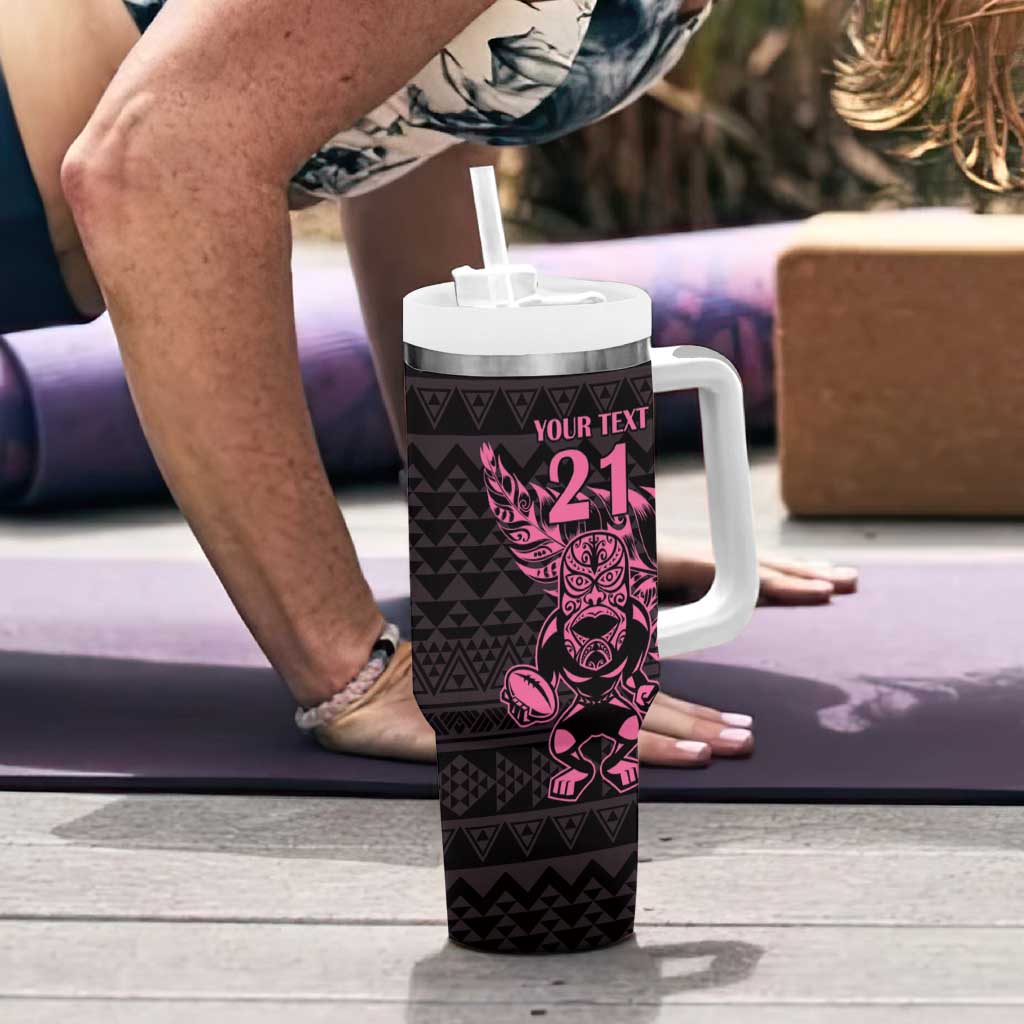 New Zealand Rugby Warrior Custom Tumbler With Handle Pink Fern Taniko Motif
