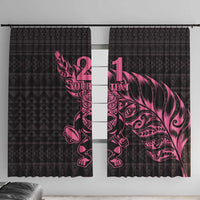 New Zealand Rugby Warrior Custom Window Curtain Pink Fern Taniko Motif