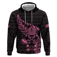 New Zealand Rugby Warrior Custom Zip Hoodie Pink Fern Taniko Motif