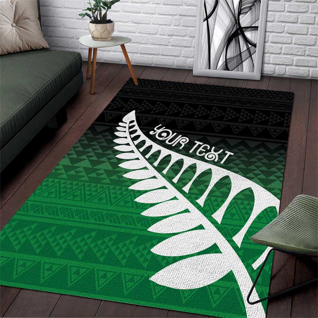 Green Silver Fern Spirit Taniko Tukutuku Personalised Area Rug