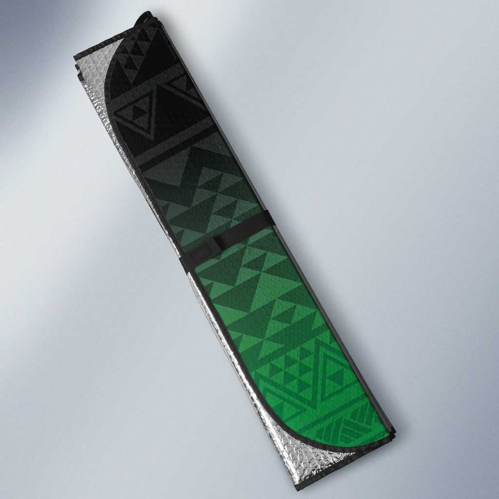 Green Silver Fern Spirit Taniko Tukutuku Personalised Auto Sun Shade - Polynesian Pride