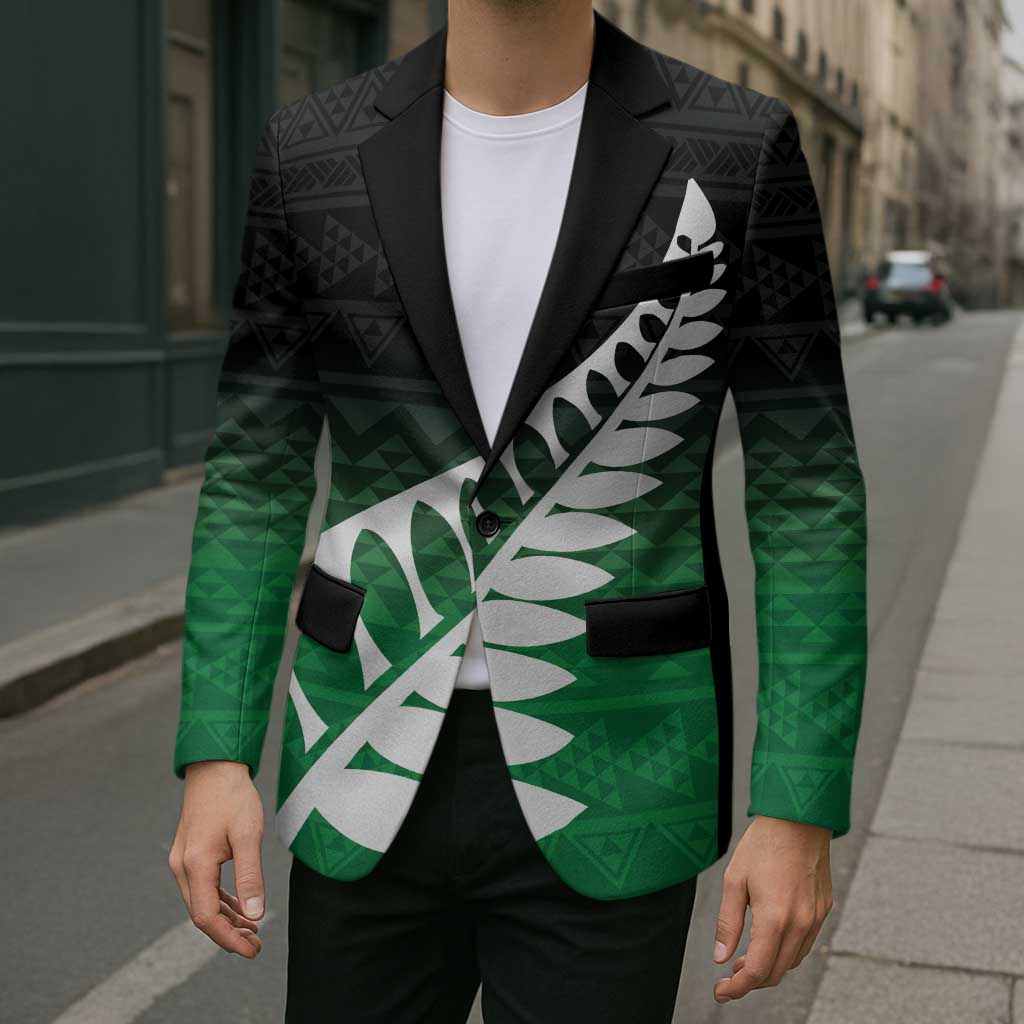 Green Silver Fern Spirit Taniko Tukutuku Personalised Blazer - Polynesian Pride