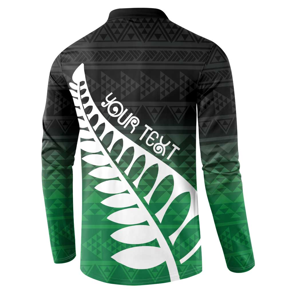 Green Silver Fern Spirit Taniko Tukutuku Personalised Button Sweatshirt LT9 - Polynesian Pride