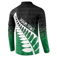 Green Silver Fern Spirit Taniko Tukutuku Personalised Button Sweatshirt LT9 - Polynesian Pride