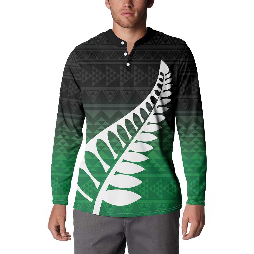 Green Silver Fern Spirit Taniko Tukutuku Personalised Button Sweatshirt LT9 - Polynesian Pride