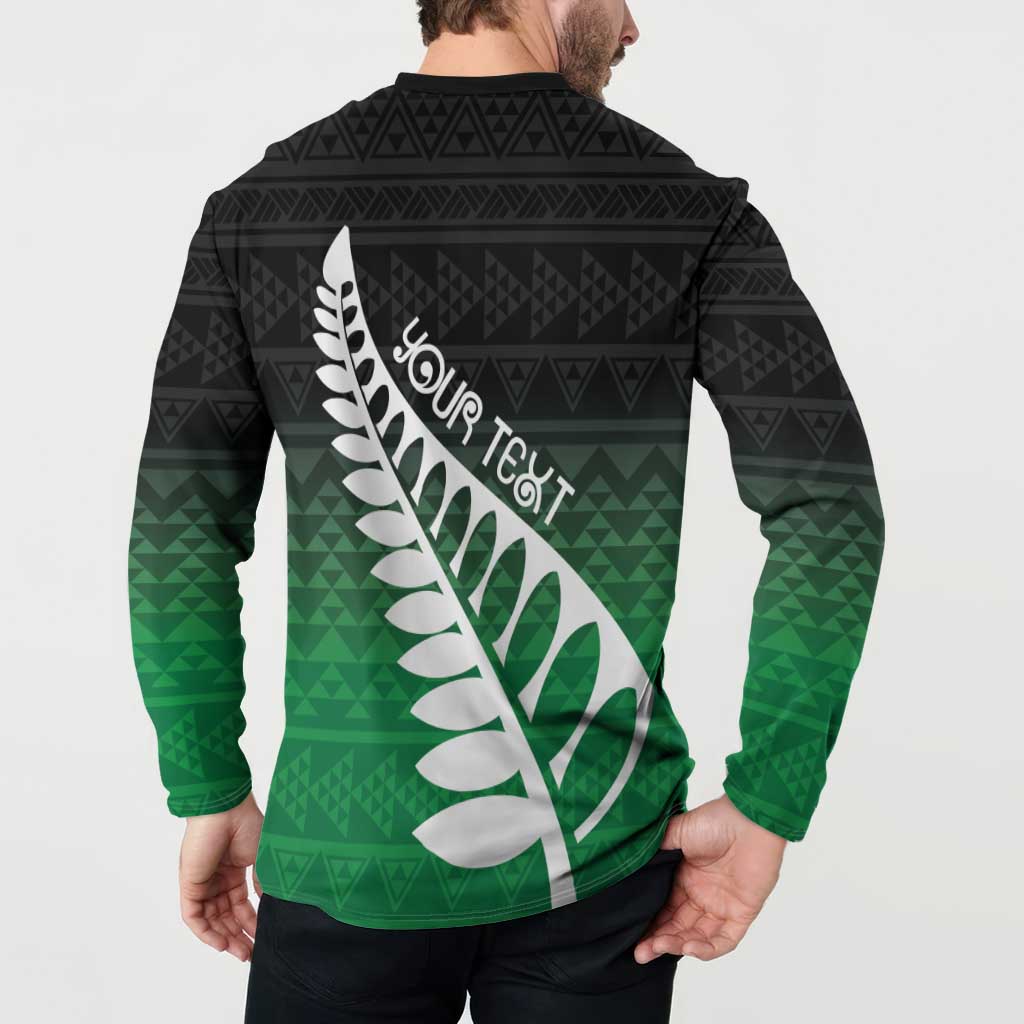 Green Silver Fern Spirit Taniko Tukutuku Personalised Button Sweatshirt LT9 - Polynesian Pride