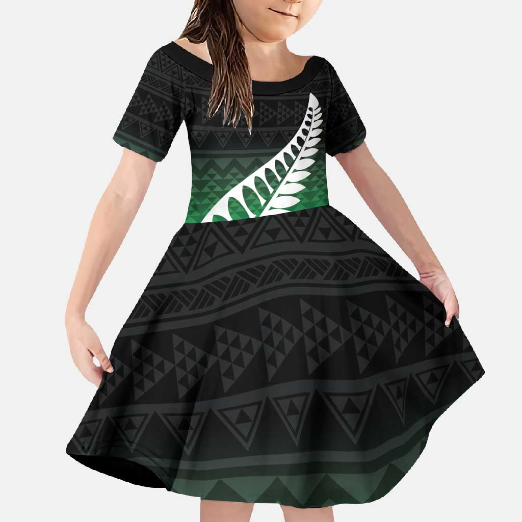 Green Silver Fern Spirit Taniko Tukutuku Personalised Family Matching Long Sleeve Bodycon Dress and Hawaiian Shirt