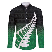 Green Silver Fern Spirit Taniko Tukutuku Personalised Family Matching Mermaid Dress and Hawaiian Shirt