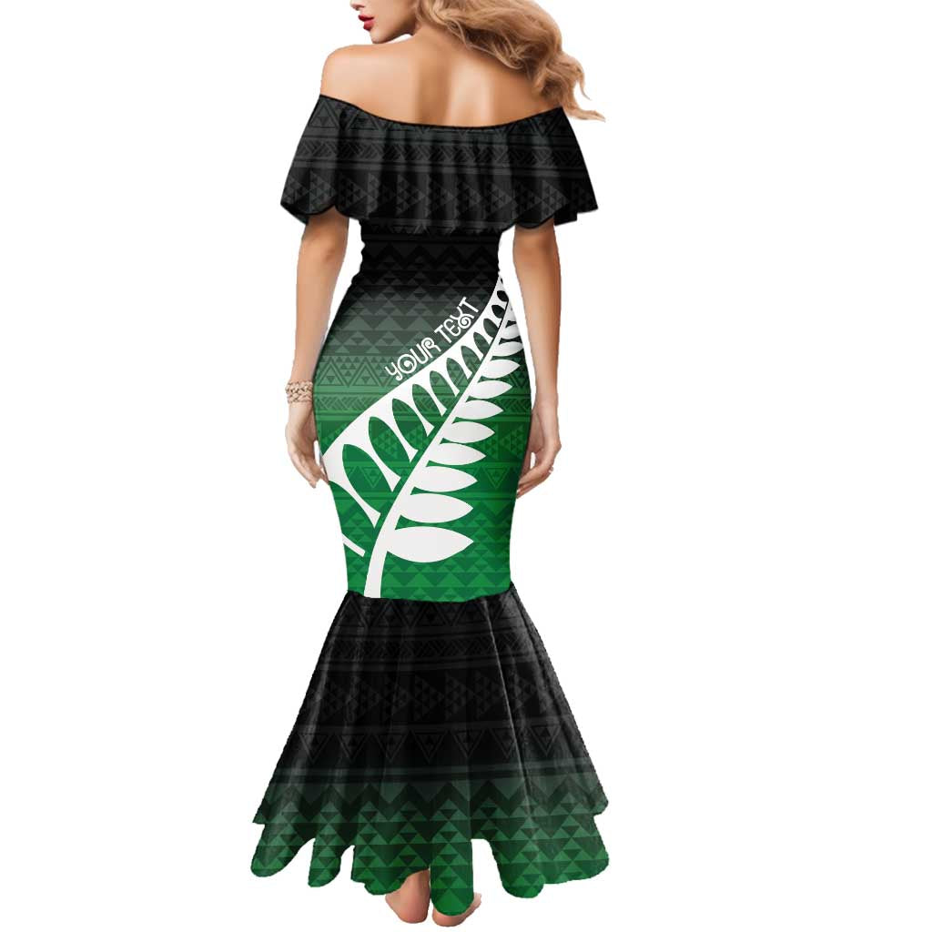 Green Silver Fern Spirit Taniko Tukutuku Personalised Family Matching Mermaid Dress and Hawaiian Shirt
