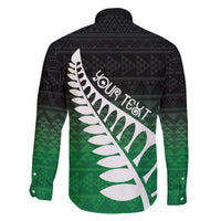 Green Silver Fern Spirit Taniko Tukutuku Personalised Family Matching Off The Shoulder Long Sleeve Dress and Hawaiian Shirt