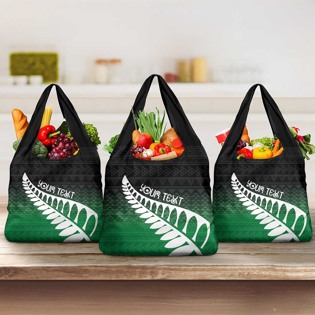 Green Silver Fern Spirit Taniko Tukutuku Personalised Grocery Bag