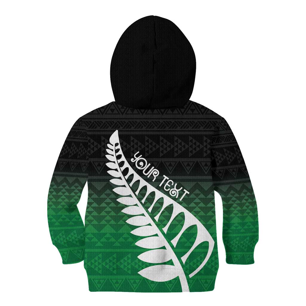 Green Silver Fern Spirit Taniko Tukutuku Personalised Kid Hoodie