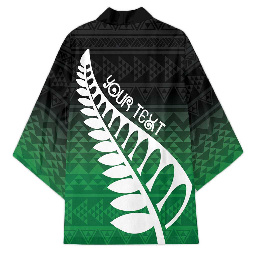 Green Silver Fern Spirit Taniko Tukutuku Personalised Kimono - Polynesian Pride