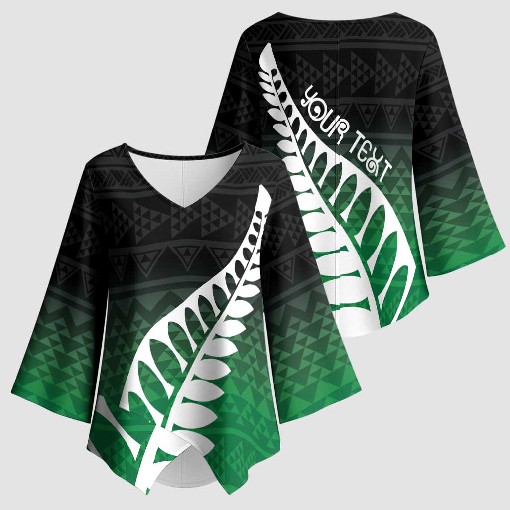 Green Silver Fern Spirit Taniko Tukutuku Personalised Kimono Sleeve Blouse - Polynesian Pride