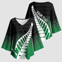 Green Silver Fern Spirit Taniko Tukutuku Personalised Kimono Sleeve Blouse - Polynesian Pride